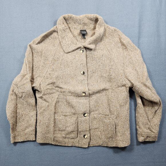 Eileen Fisher Womens Cardigan Sweater XL Tan Wool Angora Silk Granola Collar - Picture 15 of 16
